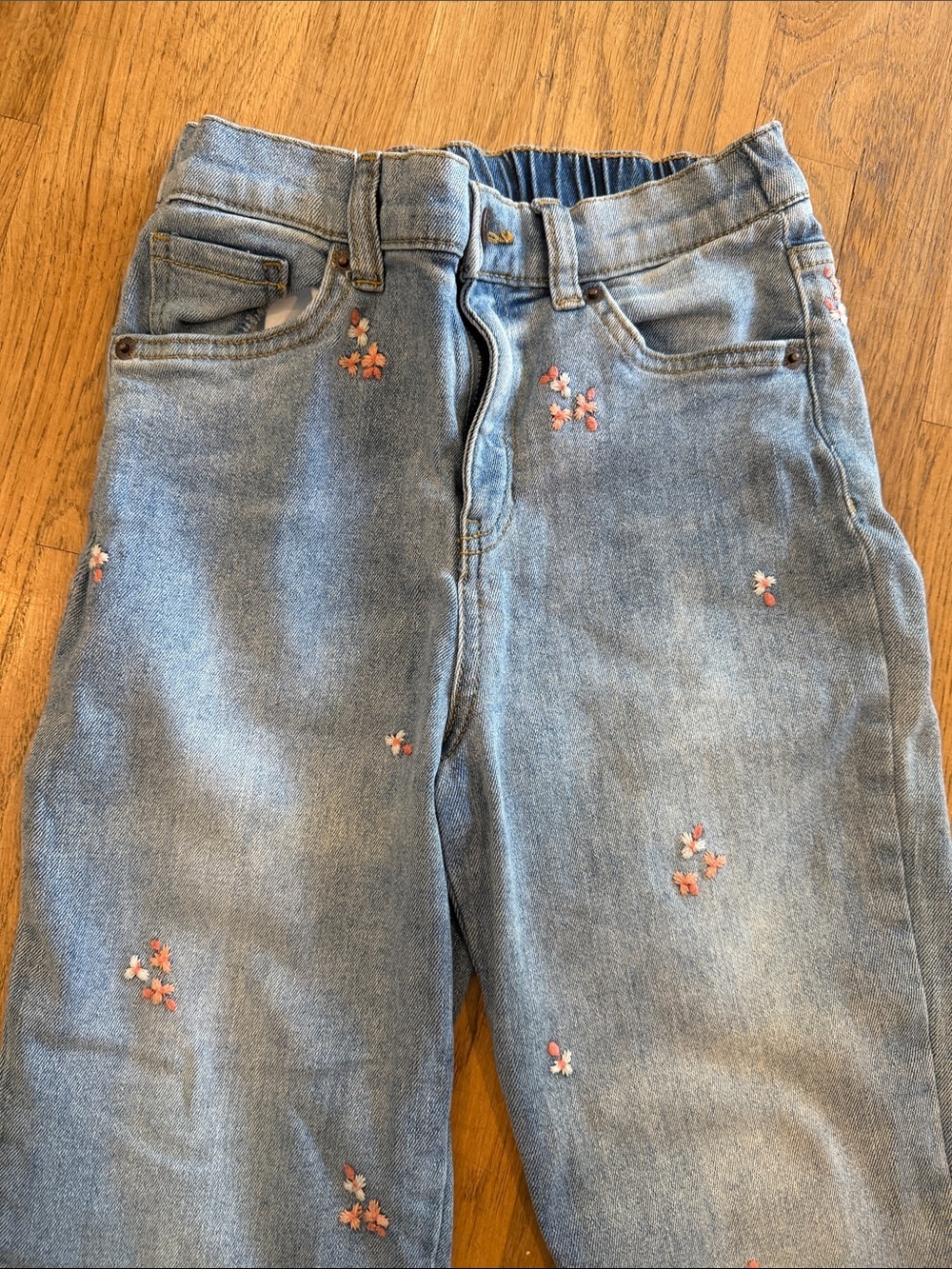 Cat & Jack Light Blue Skinny Jeans with Pink Floral Embroidery girls size 10 - Picture 3 of 8